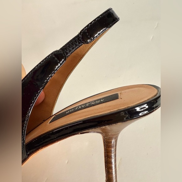 ANN TAYLOR Perfect KH Slingback Black Patent Leather Peep Toe Size 7.5 Heels - Picture 9 of 15